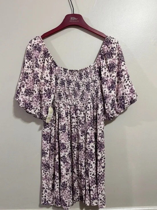 Altar'd State Purple Floral Puff-Sleeve Mini Dress Woman’s Size Small - Picture 2 of 5